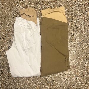Motherhood Maternity Beige and White Maternity Pants Duo